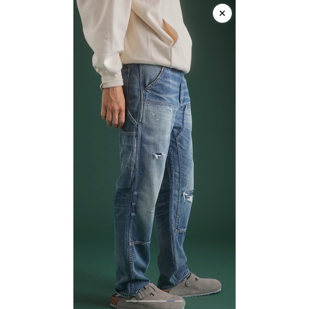 AE77 Premium Loose Carpenter Jean 32x32 Blue Distressed Double Knee Workwear